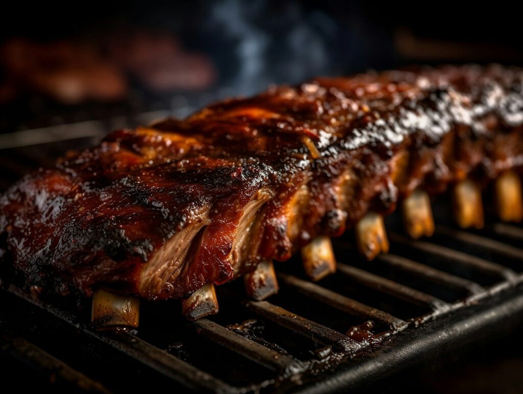 Photo by Brian Wegman 🎃 a rack of ribs cooking on a grill